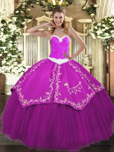 Sumptuous Fuchsia Sleeveless Organza and Taffeta Lace Up Vestidos de Quinceanera for Military Ball and Sweet 16 and Quin
