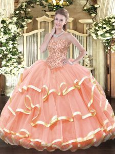 Chic Sleeveless Lace Up Floor Length Appliques and Ruffled Layers Sweet 16 Dress