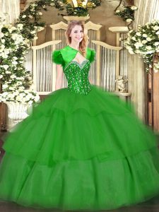 Sleeveless Lace Up Floor Length Beading and Ruffled Layers Sweet 16 Quinceanera Dress