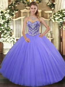 Lilac Tulle Lace Up Sweet 16 Quinceanera Dress Sleeveless Floor Length Ruffles