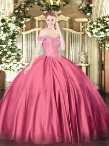 Classical Hot Pink Sleeveless Beading Floor Length Quinceanera Dresses