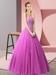 Sleeveless Floor Length Beading Lace Up Prom Dress with Lilac