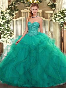 Ball Gowns Quinceanera Dresses Turquoise Sweetheart Tulle Sleeveless Floor Length Lace Up