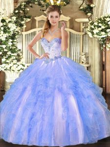 Custom Design Floor Length Blue And White 15 Quinceanera Dress Sweetheart Sleeveless Lace Up