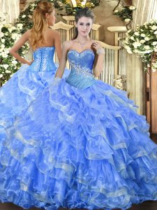 Dynamic Sleeveless Beading and Ruffled Layers Lace Up Quinceanera Gown