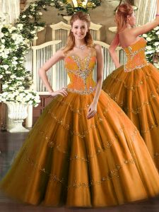 Inexpensive Floor Length Ball Gowns Sleeveless Orange Vestidos de Quinceanera Lace Up