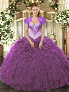 Sweetheart Sleeveless Lace Up 15 Quinceanera Dress Eggplant Purple Organza