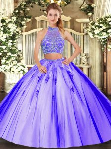 Designer Lavender Sleeveless Tulle Criss Cross Sweet 16 Dresses for Military Ball and Sweet 16 and Quinceanera