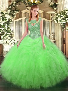 Extravagant Floor Length Ball Gown Prom Dress Tulle Sleeveless Beading and Ruffles