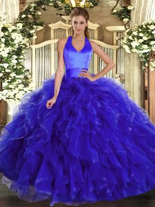 Sumptuous Sleeveless Floor Length Ruffles Lace Up Quinceanera Dress with Royal Blue