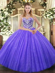 Purple Lace Up Sweetheart Beading Ball Gown Prom Dress Tulle Sleeveless