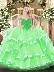Sweetheart Sleeveless 15 Quinceanera Dress Floor Length Lace Apple Green Organza