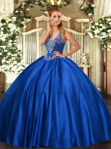 Stunning Royal Blue Quinceanera Dress Military Ball and Sweet 16 and Quinceanera with Beading Straps Sleeveless Lace Up