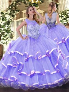 Lovely Lavender Scoop Zipper Beading and Ruffled Layers Ball Gown Prom Dress Sleeveless