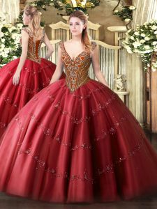 Sleeveless Lace Up Floor Length Beading and Appliques Quinceanera Gowns