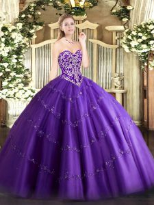 Purple Zipper Sweetheart Beading and Appliques Quinceanera Dress Tulle Sleeveless