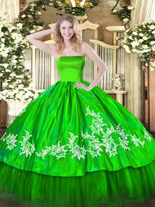 Custom Fit Floor Length Zipper Quinceanera Gown for Military Ball and Sweet 16 and Quinceanera with Embroidery