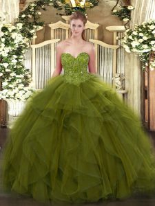 Olive Green Lace Up Sweetheart Beading Vestidos de Quinceanera Tulle Sleeveless
