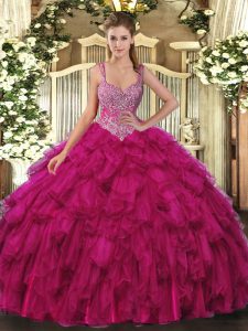 New Arrival Sleeveless Beading and Ruffles Lace Up Quince Ball Gowns
