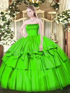 Attractive Sleeveless Organza and Taffeta Zipper Quince Ball Gowns for Military Ball and Sweet 16 and Quinceanera