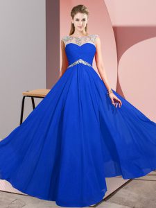 Admirable Sleeveless Chiffon Floor Length Clasp Handle Prom Party Dress in Royal Blue with Beading