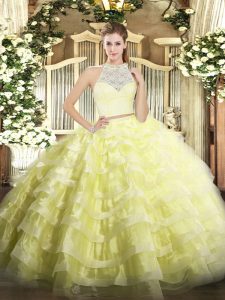 Simple Tulle Sleeveless Floor Length Sweet 16 Dresses and Lace and Ruffled Layers