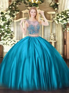 Beading Quinceanera Gown Baby Blue Lace Up Sleeveless Floor Length