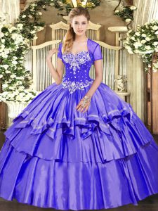 Delicate Organza and Taffeta Sweetheart Sleeveless Lace Up Beading and Ruffled Layers Quinceanera Dress in Purple
