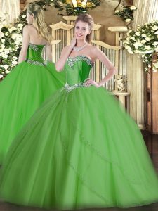 Exceptional Green Quinceanera Dresses Military Ball and Sweet 16 and Quinceanera with Beading Sweetheart Sleeveless Brus
