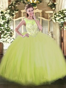 Fashion Scoop Sleeveless Zipper Sweet 16 Dress Yellow Green Tulle