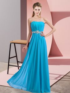 Chiffon Strapless Sleeveless Lace Up Beading Evening Dress in Baby Blue
