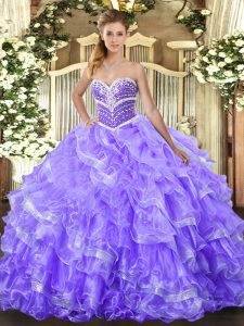 Lavender Sweetheart Neckline Beading and Ruffled Layers Sweet 16 Quinceanera Dress Sleeveless Lace Up