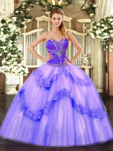 Colorful Tulle Sweetheart Sleeveless Lace Up Beading Sweet 16 Dress in Lavender
