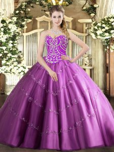 Sweet Floor Length Lilac 15 Quinceanera Dress Tulle Sleeveless Beading and Appliques