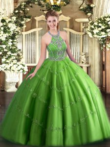 High Class Sleeveless Floor Length Beading and Appliques Lace Up Quinceanera Gowns