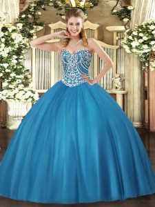 Sophisticated Baby Blue Sweetheart Neckline Beading 15 Quinceanera Dress Sleeveless Lace Up