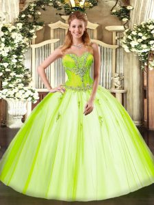 Yellow Green Quince Ball Gowns Sweet 16 and Quinceanera with Beading Sweetheart Sleeveless Lace Up