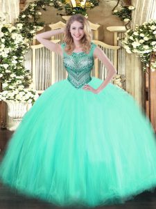 Fashionable Sleeveless Lace Up Floor Length Beading Quince Ball Gowns