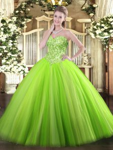 Tulle Sleeveless Floor Length Quinceanera Gowns and Appliques