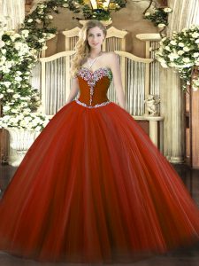 Rust Red Quince Ball Gowns Military Ball and Sweet 16 and Quinceanera with Beading Sweetheart Sleeveless Lace Up