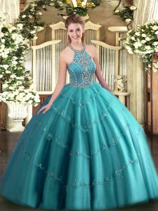 Charming Sleeveless Lace Up Floor Length Beading and Appliques Sweet 16 Dress