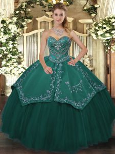 Modest Taffeta and Tulle Sweetheart Sleeveless Lace Up Beading Quinceanera Gowns in Teal