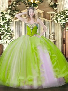 Yellow Green Sweetheart Lace Up Beading and Ruffles Sweet 16 Quinceanera Dress Sleeveless
