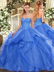 Fabulous Sweetheart Sleeveless Tulle Vestidos de Quinceanera Beading and Ruffles Lace Up