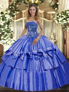 Inexpensive Sleeveless Beading and Ruffled Layers Lace Up Quinceanera Dress