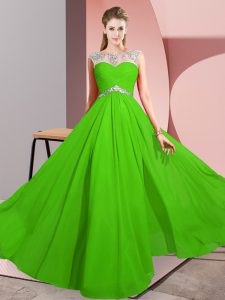 Green Chiffon Clasp Handle Prom Dresses Sleeveless Floor Length Beading