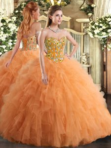 Orange Sleeveless Tulle Lace Up Sweet 16 Dress for Military Ball and Sweet 16 and Quinceanera