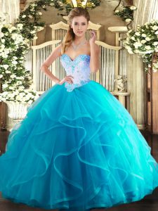 Customized Sleeveless Lace Up Floor Length Beading and Ruffles Quinceanera Gown