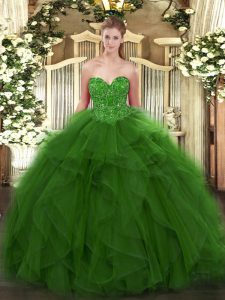 Exceptional Green Sleeveless Tulle Lace Up 15 Quinceanera Dress for Military Ball and Sweet 16 and Quinceanera