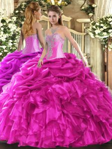 Deluxe Organza Sleeveless Floor Length Vestidos de Quinceanera and Beading and Ruffles and Pick Ups